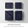 image:imageMellanni Cotton Flannel Sheet Set  Double Brushed for Added Softness amp Comfort  Deep Pocket Fitted Sheet up to 16 4 Piece Set Queen WhiteF875 Navy