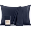 image:imageMellanni Pillow Cases  Luxury Extra Soft  Cooling Pillow Covers  2 PC Iconic Collection Pillowcases  Envelope Closure StandardQueen 20 x 30 White1959 Navy Blue