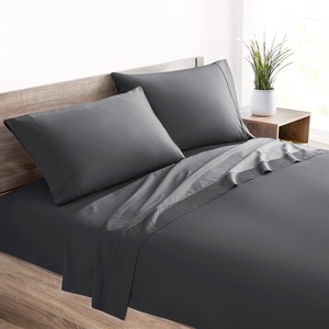 image:imageMellanni 400TC Cotton Sateen Sheets Queen Denim Blue 4 Piece Set  Smooth 100 cotton weave 15 in fitted pocket flat 90 x 102 2 pillowcases machine washable denim blue beddingGray