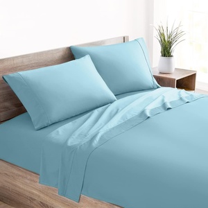 image:imageMellanni 400TC Cotton Sateen Sheets Queen Denim Blue 4 Piece Set  Smooth 100 cotton weave 15 in fitted pocket flat 90 x 102 2 pillowcases machine washable denim blue beddingLight Blue