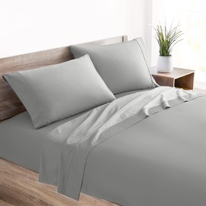 image:imageMellanni 400TC Cotton Sateen Sheets Queen Denim Blue 4 Piece Set  Smooth 100 cotton weave 15 in fitted pocket flat 90 x 102 2 pillowcases machine washable denim blue beddingLight Gray