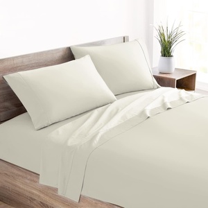 image:imageMellanni 400TC Cotton Sateen Sheets Queen Denim Blue 4 Piece Set  Smooth 100 cotton weave 15 in fitted pocket flat 90 x 102 2 pillowcases machine washable denim blue beddingIvory