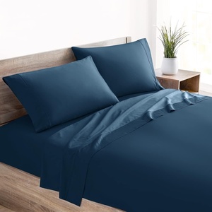 image:imageMellanni 400TC Cotton Sateen Sheets Queen Denim Blue 4 Piece Set  Smooth 100 cotton weave 15 in fitted pocket flat 90 x 102 2 pillowcases machine washable denim blue beddingNavy
