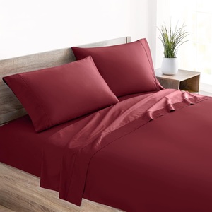 image:imageMellanni 400TC Cotton Sateen Sheets Queen Denim Blue 4 Piece Set  Smooth 100 cotton weave 15 in fitted pocket flat 90 x 102 2 pillowcases machine washable denim blue beddingBurgundy